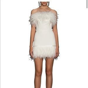 Bronx and Banco Lola Blanc Feathered White Mini Dress - Small - NWT